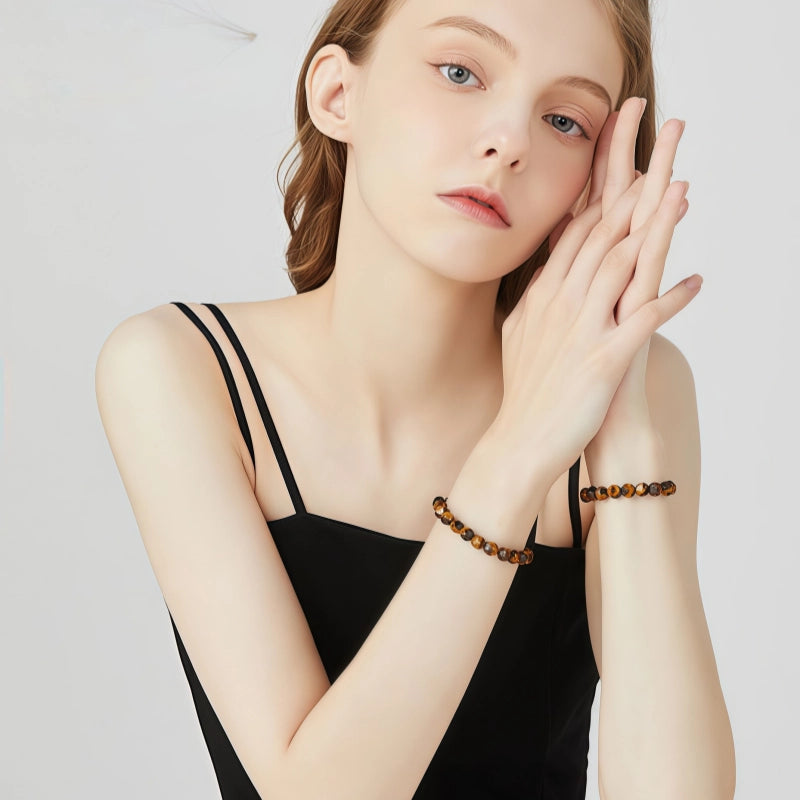 Polygonal  Natural Tiger Eye Stone Bracelet, Personality Niche Fashion, Couple Gift