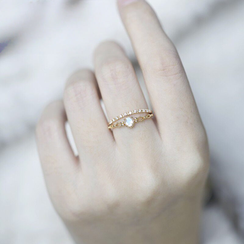 Goddess of Radiance Moonstone Stackable Rings – Gentle Intuition, Feminine Protection