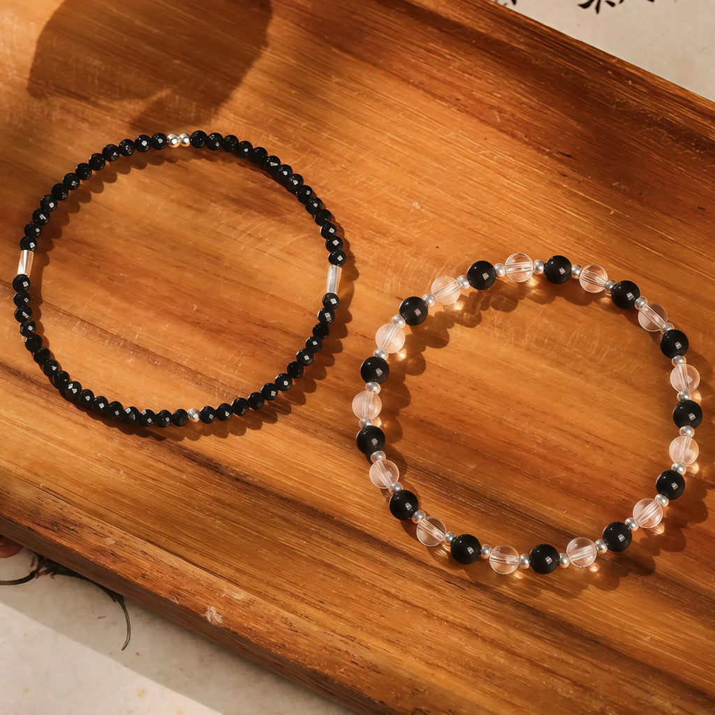 Cool Dark‑Tone Stacking Beaded Bracelets - Protection & Purification