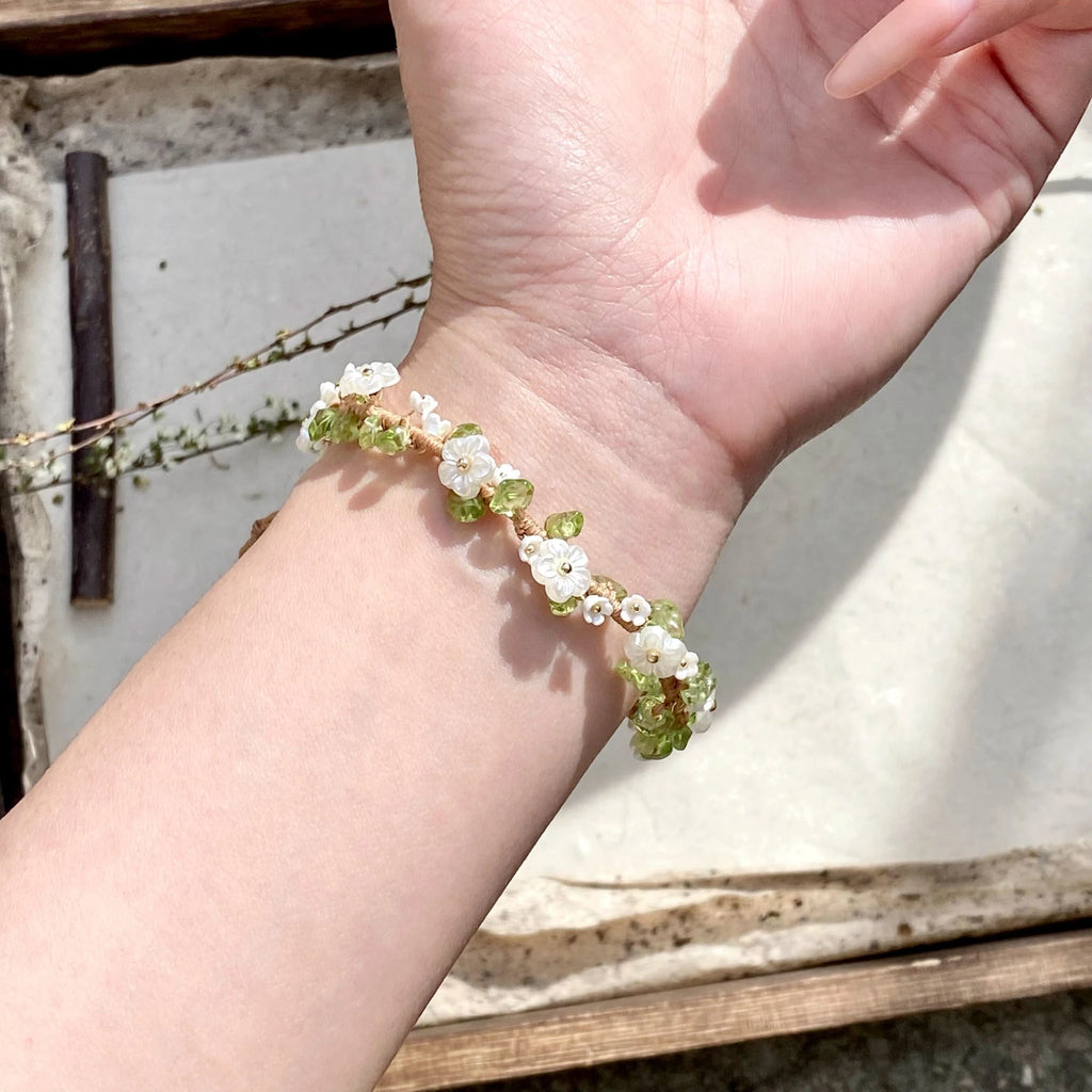 Natural Peridot Macrame Handwoven Bracelet - Positive Opportunities and Inner Peace