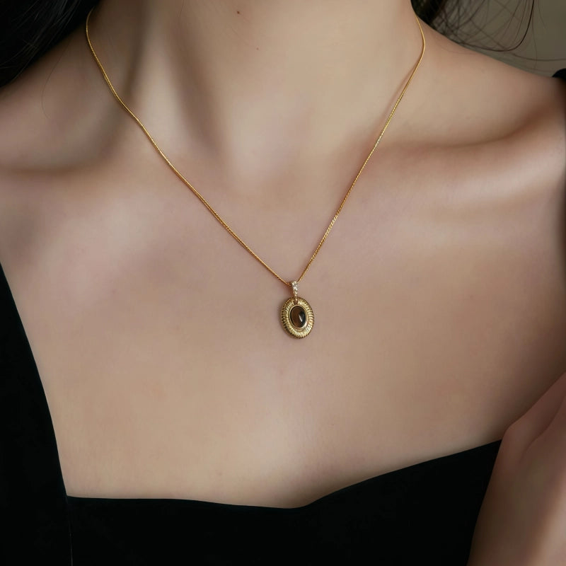 Natural Tiger Eye Stone Necklace, Vintage Maillard Collarbone Women's Chain
