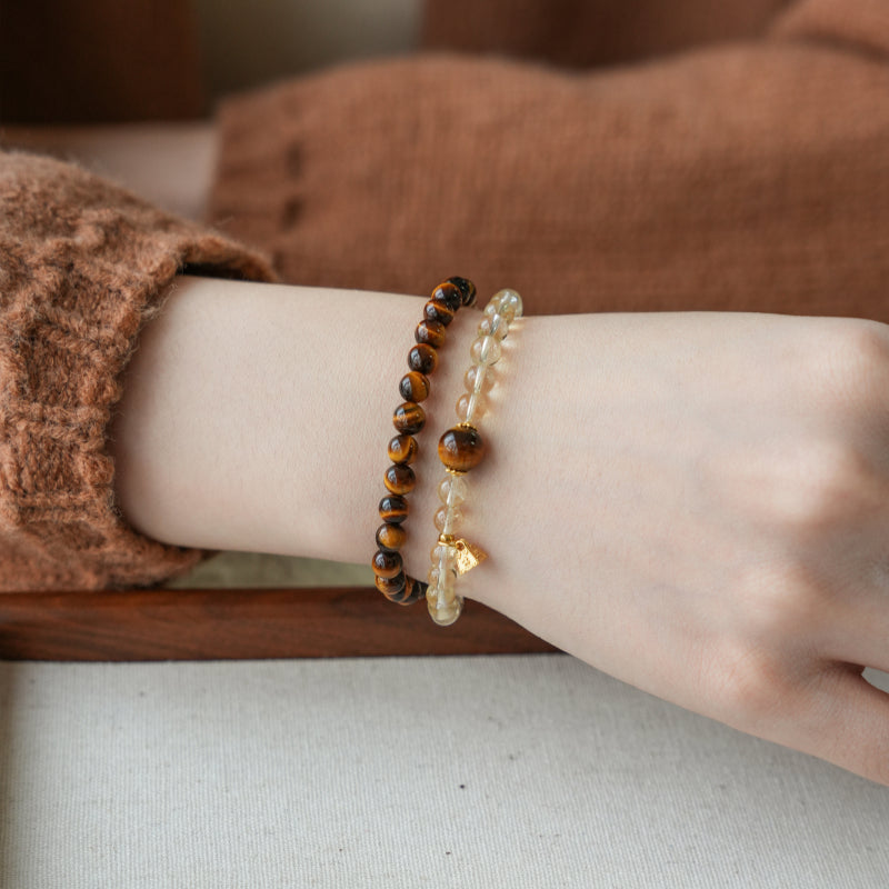 Natural Citrine & Tiger Eye Bracelet - Attracts Wealth & Transforms Luck