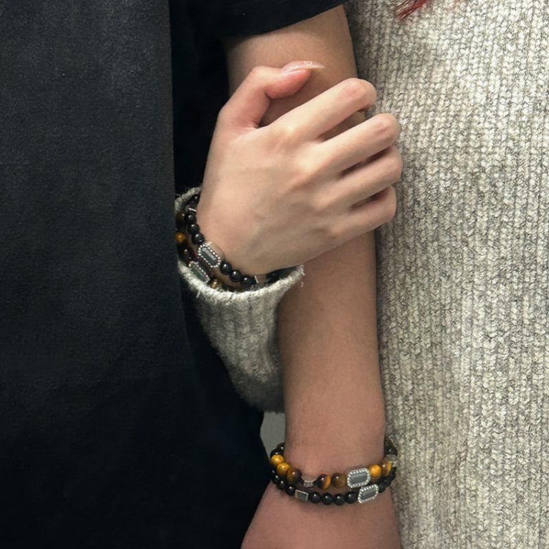 Bracelet œil de tigre naturel — Perles porte-bonheur diffuseur d'arôme pour couple
