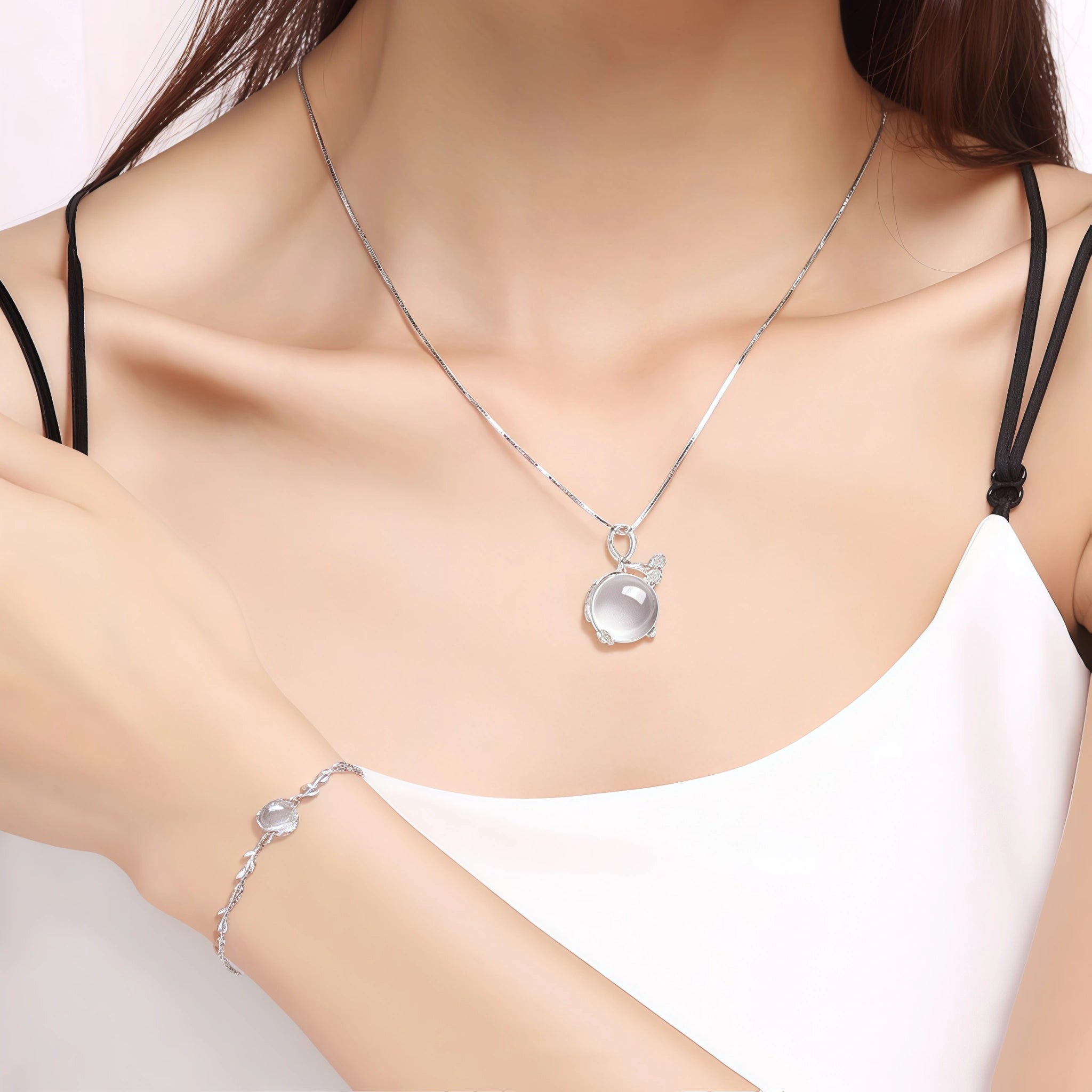 Plum‑Blossom Chalcedony Sterling Silver 3‑Piece