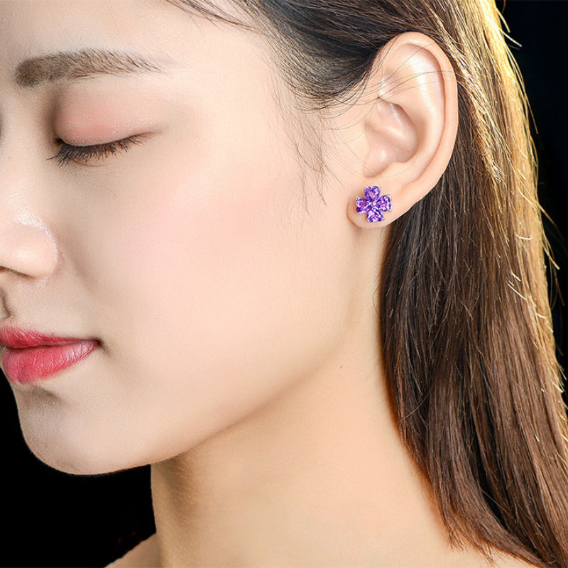 Boucles d'oreilles trèfle à quatre feuilles en cristal naturel — Cadeau pour maman