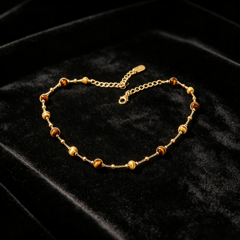 Natural Tiger Eye Stone Necklace, Maillard Starry Sky Choker Necklace