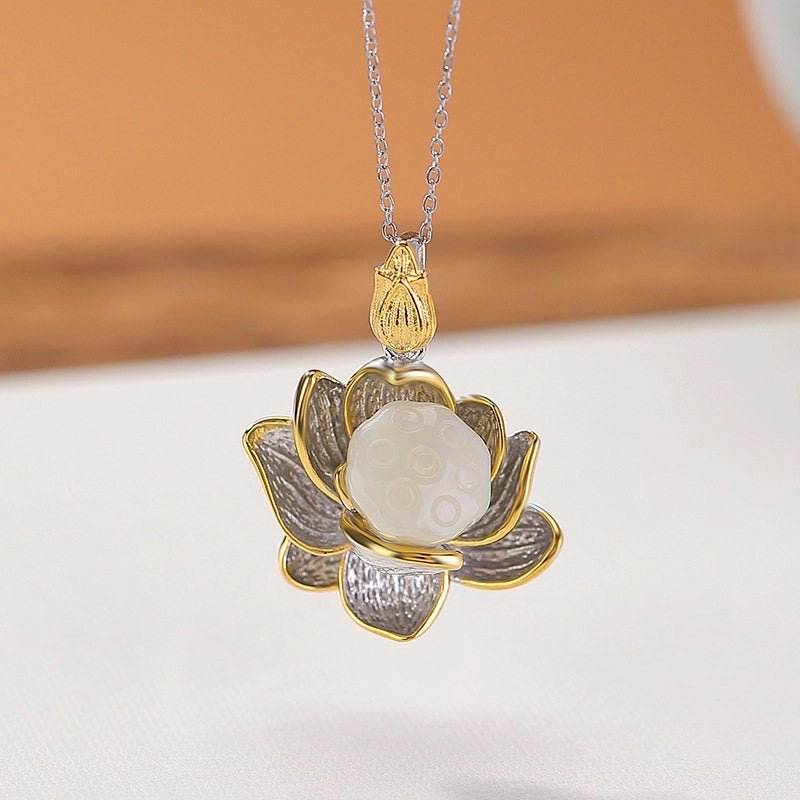 White Jade Lotus Necklace - Removes Life Obstacles