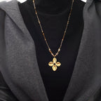 Natural Tiger Eye Stone Necklace, Lucky Four-Leaf Clover Long Sweater