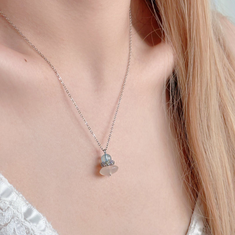 Natural Aquamarine & Agate Necklace - Balances Water Element, Improves Communication, Calms Mood