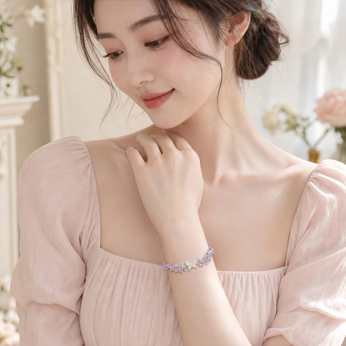 Bracelet tressé floral fait main