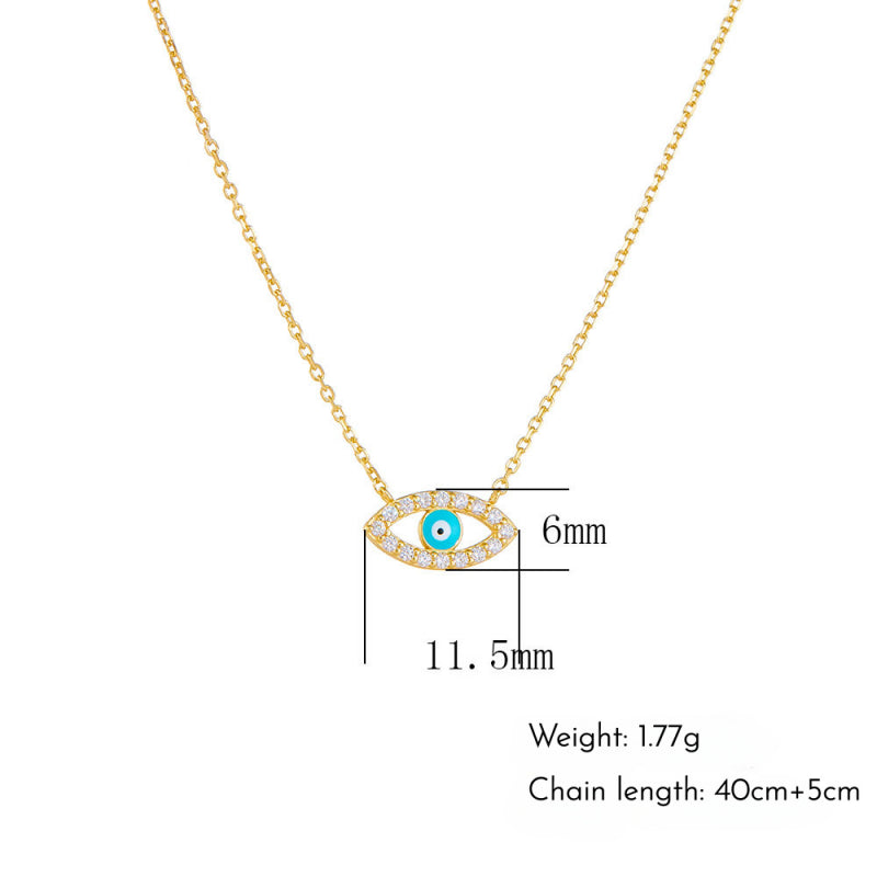 Devil's Eye Necklace, Pure Silver Zircon Vintage Collarbone Chain
