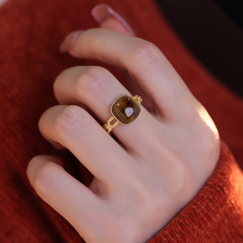 Natural Tiger Eye Stone Ring, Exquisite Index Finger Ring - The Stone of Courage for Career Success