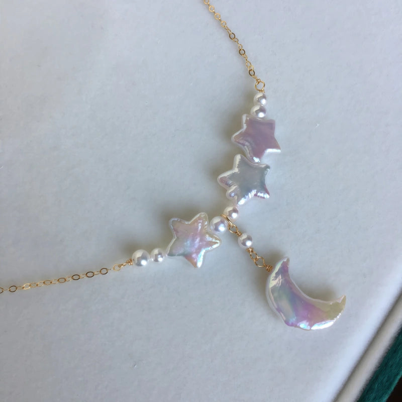 Natural Freshwater Baroque Pearl Moon&Star Necklace - Dream Big, Stay Soft