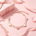 Bracelet Double Couche Trèfle à Quatre Feuilles — Cadeau Luxe & Délicat pour Meilleure Amie – Anniversaire & Remise de Diplôme