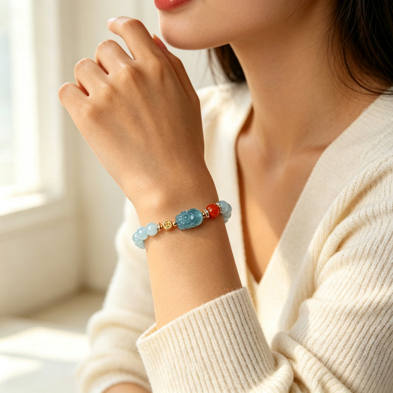 Bracelet en aigue-marine naturelle pour attirer la richesse