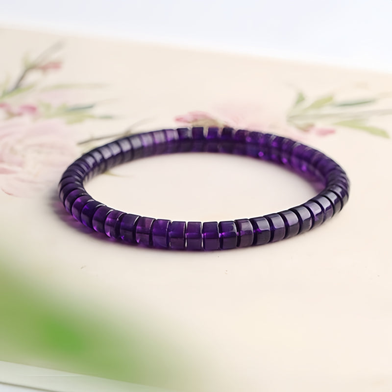 Natural Straight Cut Amethyst Tube Beads Bracelet - Purify Negativity, Sharpen Intuition and Clear Mind