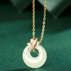 Elegant Magnolia Hetian Jade Peace Donut Necklace - Peace & Bliss
