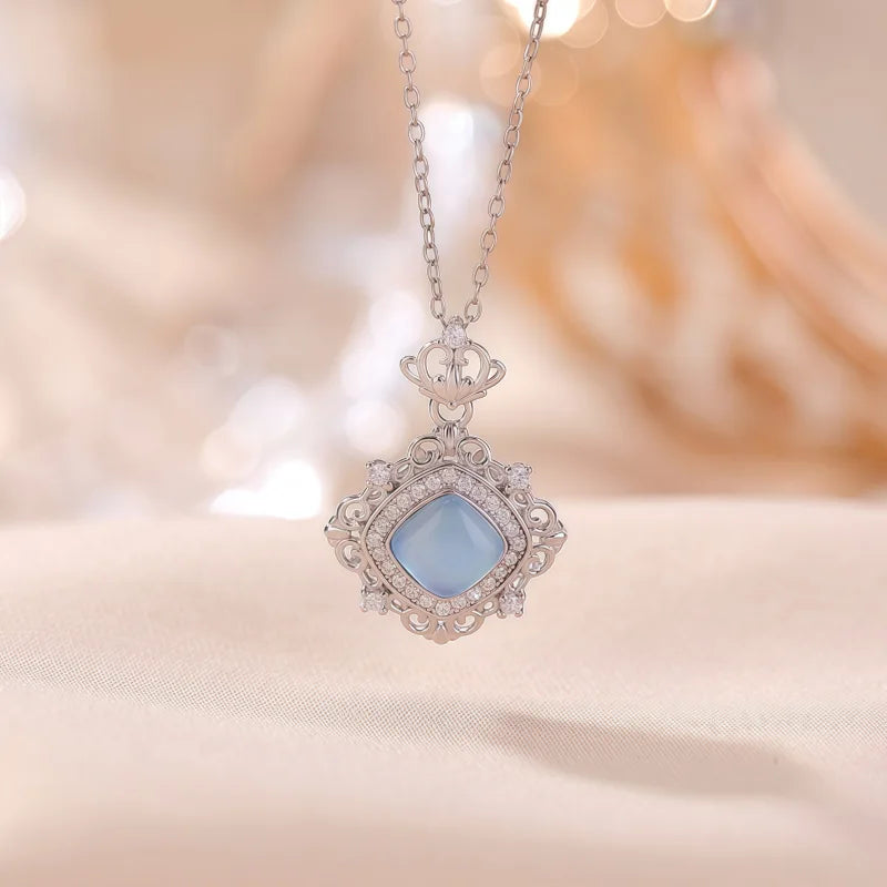 Natural Aquamarine Necklace, Pure Silver Collarbone Chain