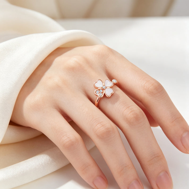 Heart Four-leaf Clover Rose Gold Ring — Lucky to Have Met You, My One and Only Love