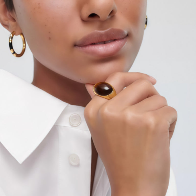 Natural Tiger Eye Stone Ring, Dome Retro Light Luxury Ring