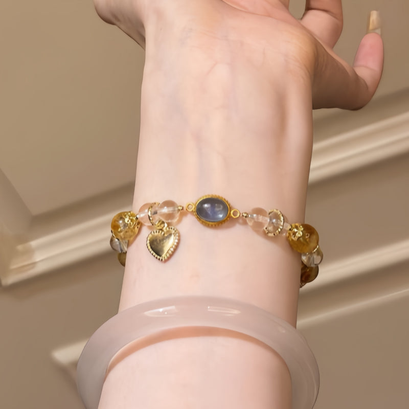 Natural Citrine/Clear Quartz/Aquamarine Bracelet – Attract Wealth & Boost Career