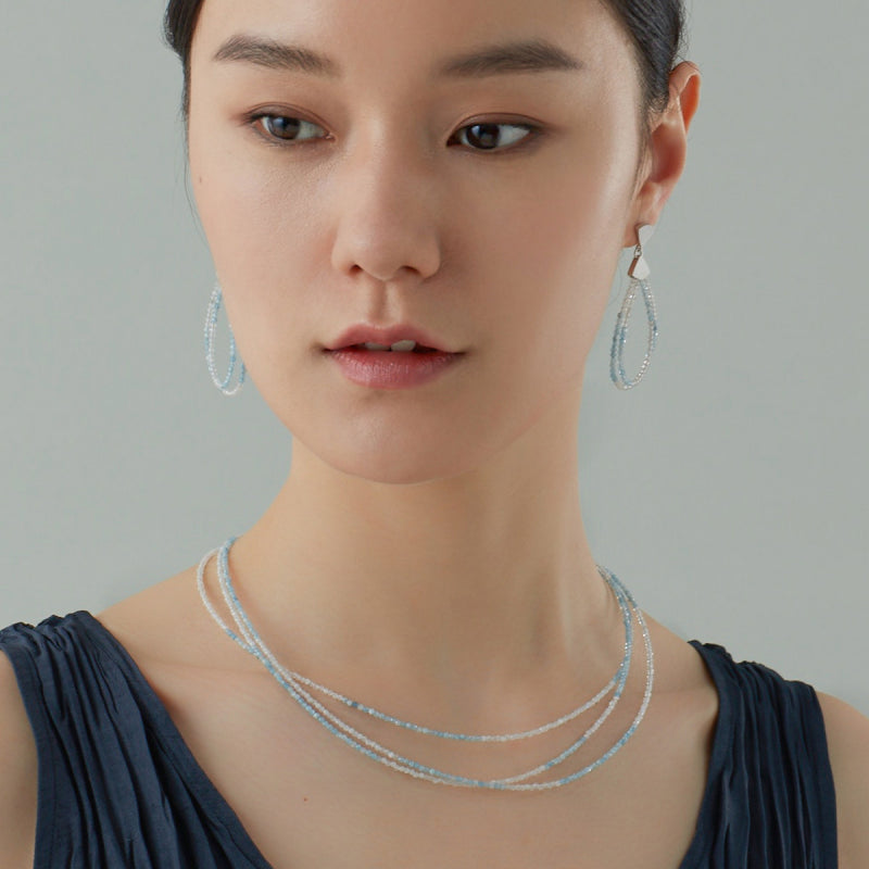 Natural Aquamarine & Moonstone Necklace Earrings Jewelry Set - Pursuit of freedom