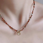 Natural Tiger Eye Stone Necklace — Vintage Oil Painting Style Lapel Pin Choker