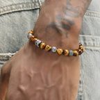 Bracelet en pierre Œil de tigre naturelle Bracelet polyvalent tendance avec perles en acier pour homme