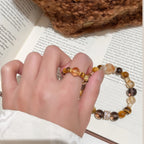 Natural Tiger Eye Stone Ring for Wealth Transfer and Crystal Bead Ring