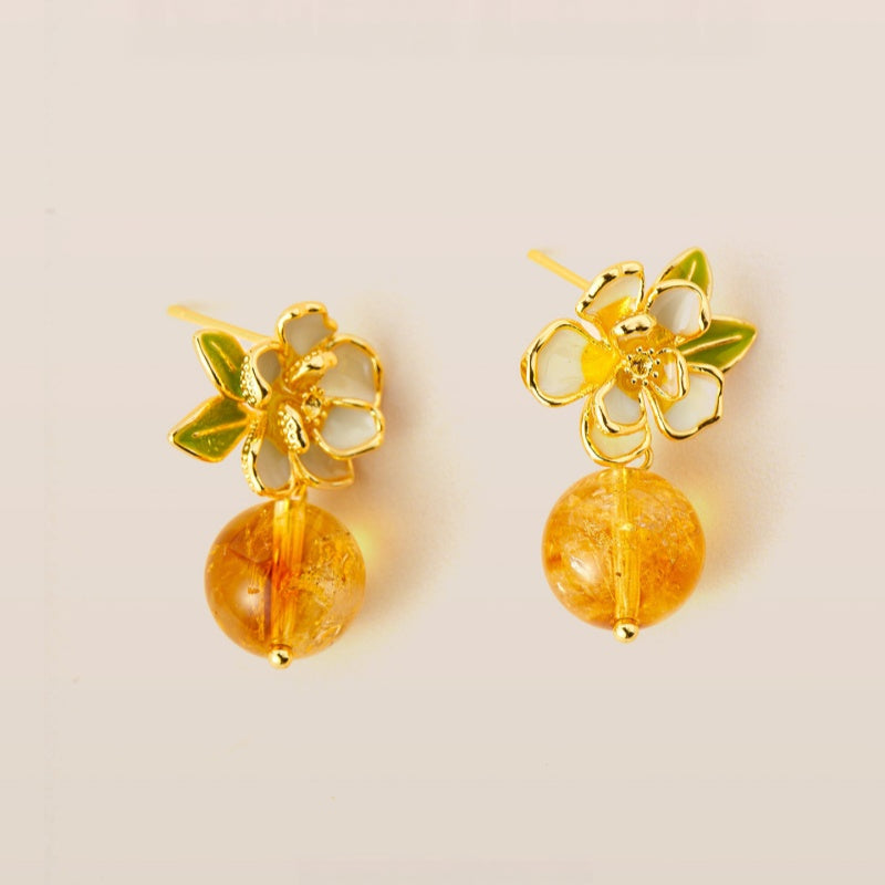 Boucles d'oreilles Camellia en cristal naturel