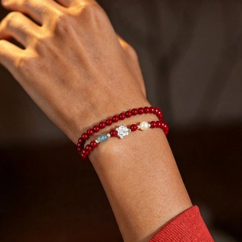 Bracelet de cinabre naturel Renouveau Lotus Rouge