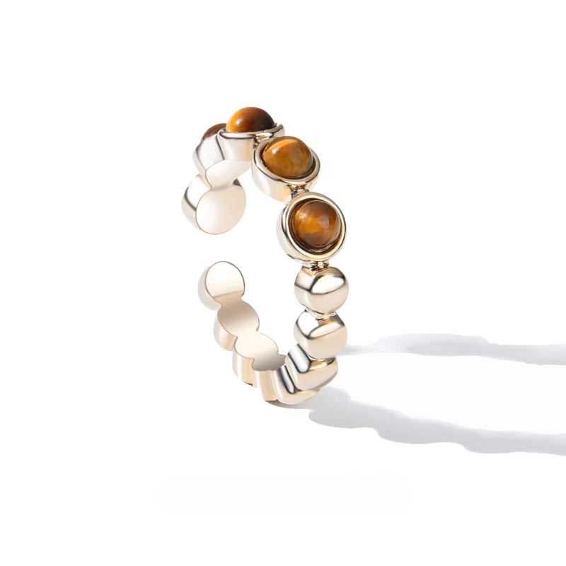 Natural Tiger Eye Stone Ring With Geometric Opening Ring - The Stone of Courage for Career Success