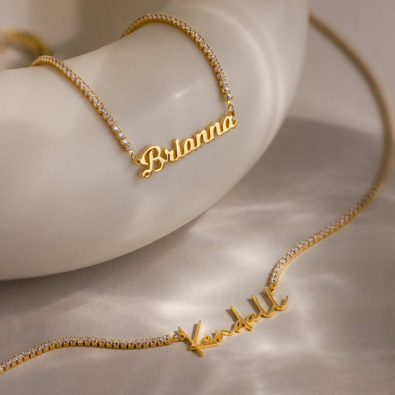 Dainty Personalized Letter Tennis Chain Necklace Custom Jewelry