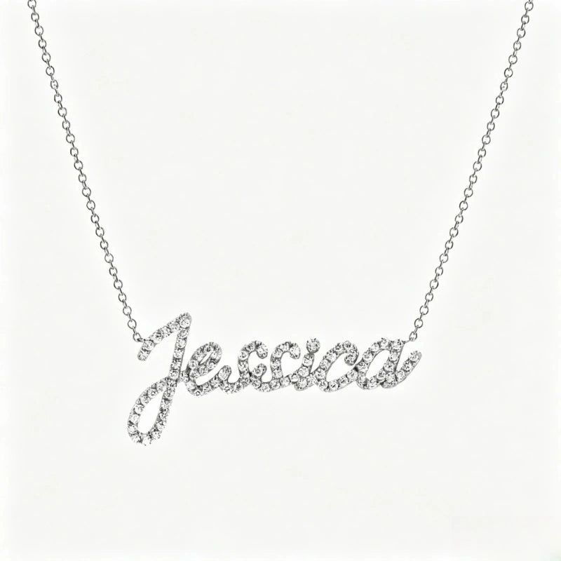 Collier prénom en diamant pavé sur mesure | Collier lettre de luxe minimaliste en argent sterling 925