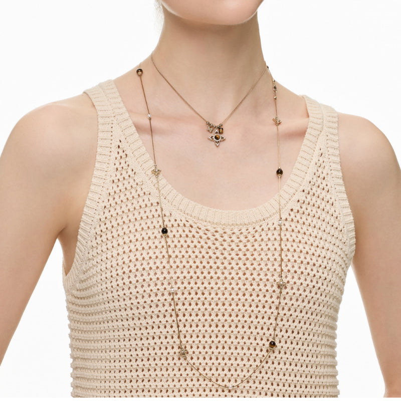 Tiger Eye Stone Necklace for Women, Niche Vintage Four-Pointed Star Choker