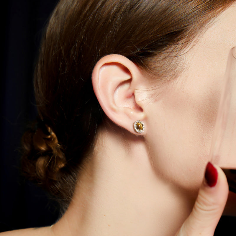 Natural Tiger Eye Earrings — Maillard Caramel Collection