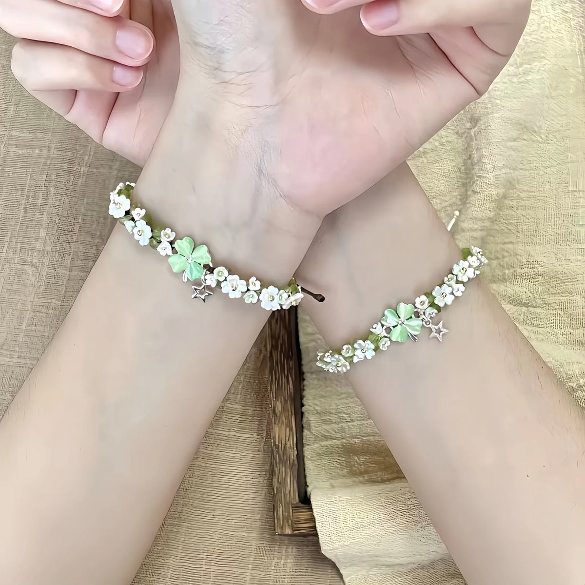 Natural Peridot Four-Leaf Clover Braided Bracelet - For Lucky Vibes