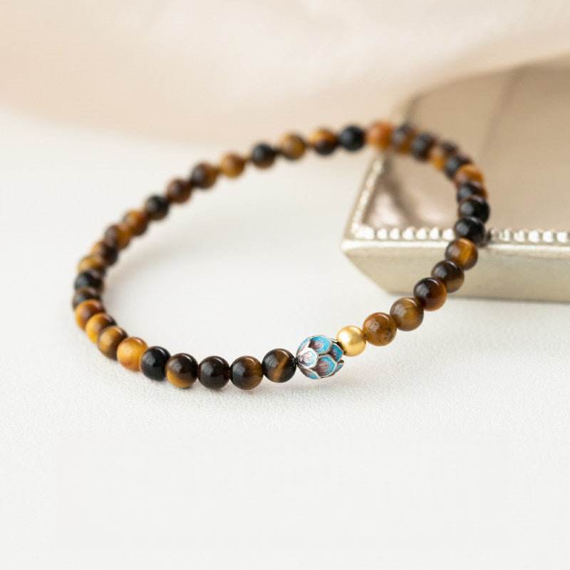 Bracelet Lotus œil de tigre naturel — Paix et bonheur, Chance continue