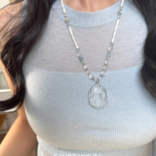Clear Quartz Nine-Tailed Fox Necklace– Wisdom, Protection, Abundance