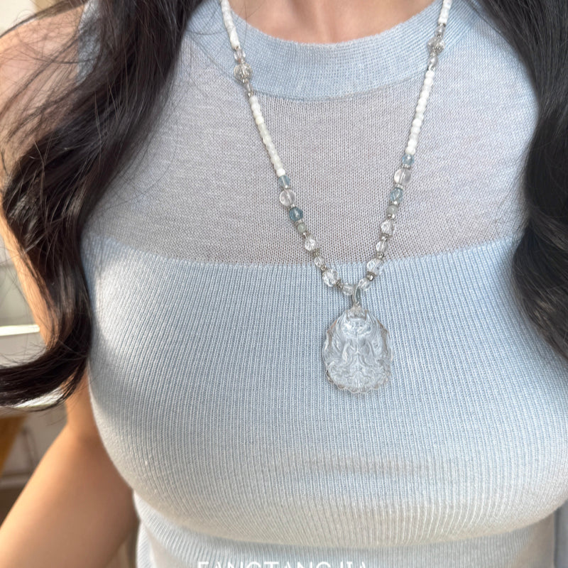 Clear Quartz Nine-Tailed Fox Necklace– Wisdom, Protection, Abundance