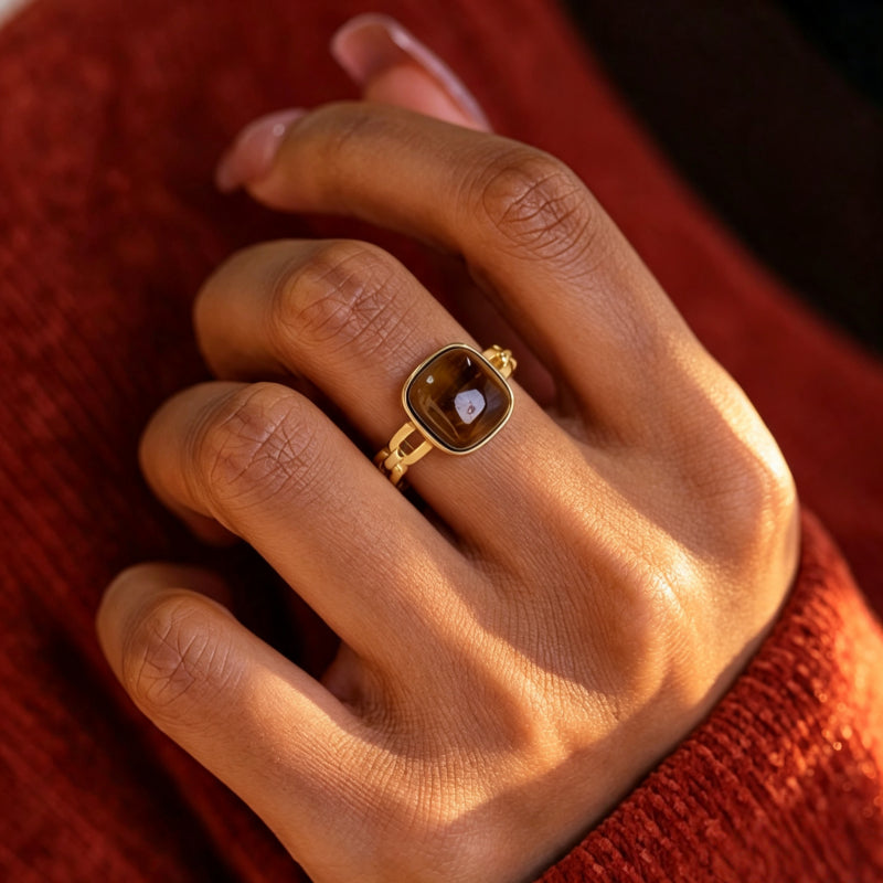 Bague en pierre naturelle Œil de Tigre, bague exquise pour l'index - La pierre du courage pour la réussite professionnelle