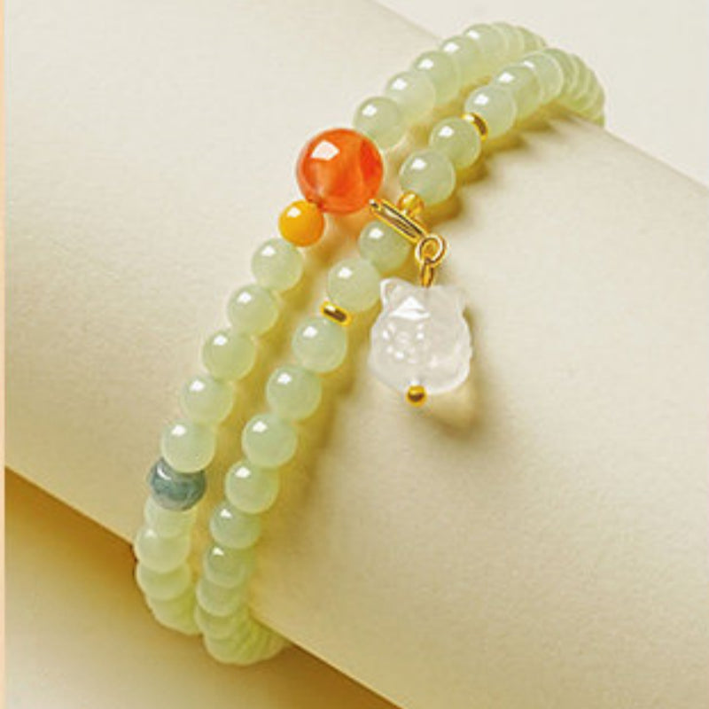 Spirit Fox Hetian Jade Bracelet - Protective Aura of Serenity and Good Fortune