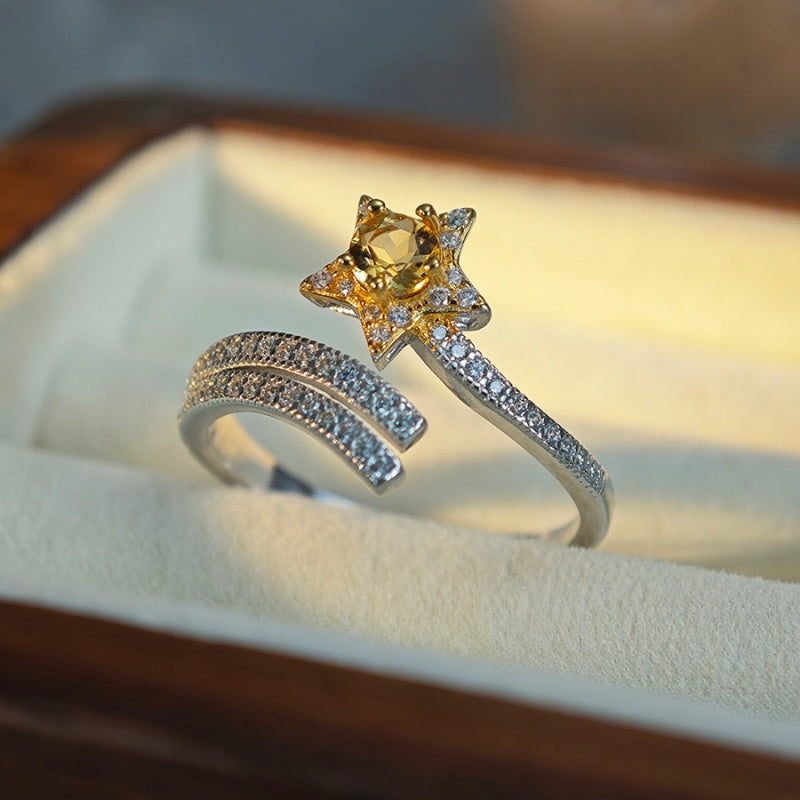 Sun Star Natural Citrine Wrap Ring - Attracts Abundant Wealth
