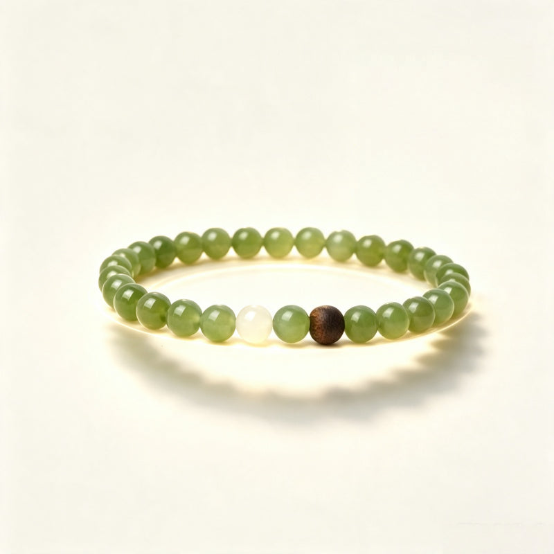 Natural Hetian Jade Bracelet - Pure Aura White Jade Accent Piece