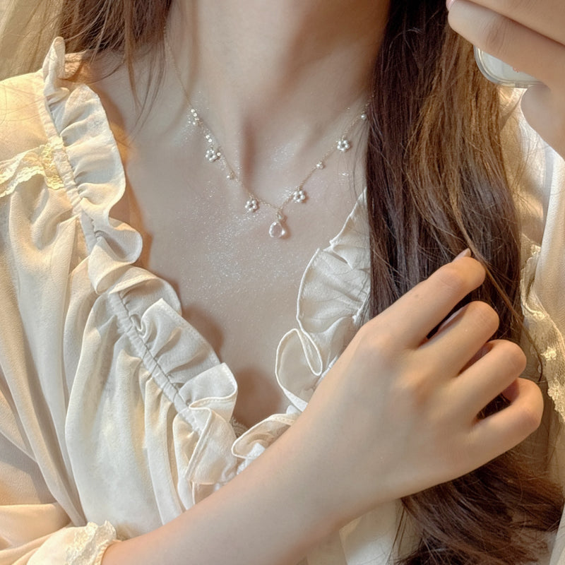 Natural Rose Quartz Pearl Flower Necklace – Open Heart, Attract Sweetness