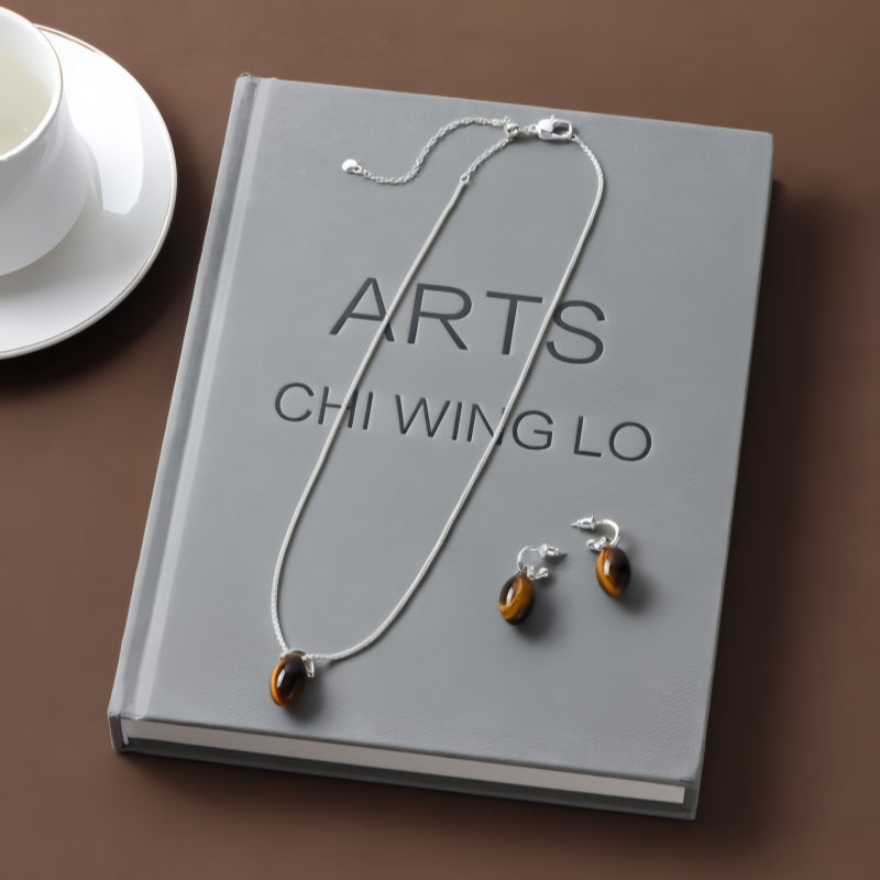 Earth‑Tone Tiger Eye Necklace&Earrings Jewelry Set - Dispels Negative Energy