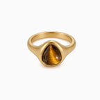 Tiger's Eye Teardrop Gold Ring - Attract Wealth, Block Negative Energy & Boost Confidence