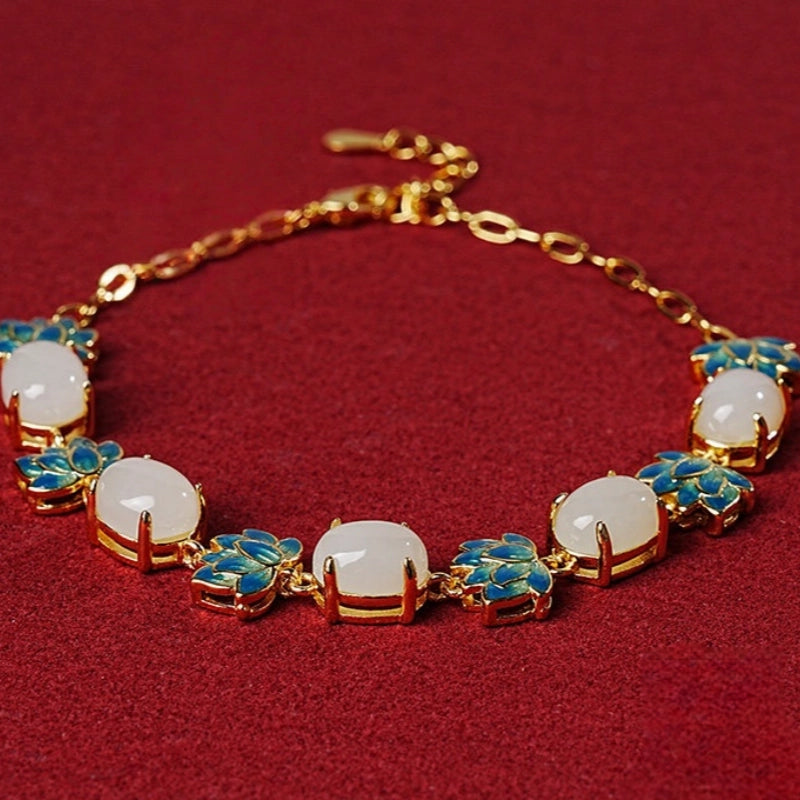 Bracelet Lotus Sacré en Jade Hetian Naturel