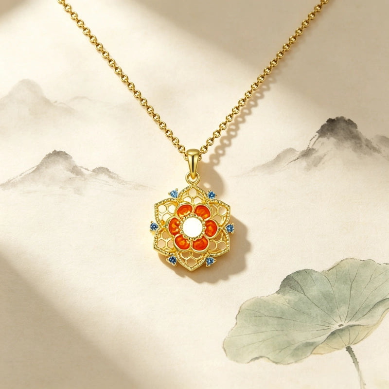 Collier ras-du-cou « Lian Huang » Lotus oriental – Bijoux de style chinois