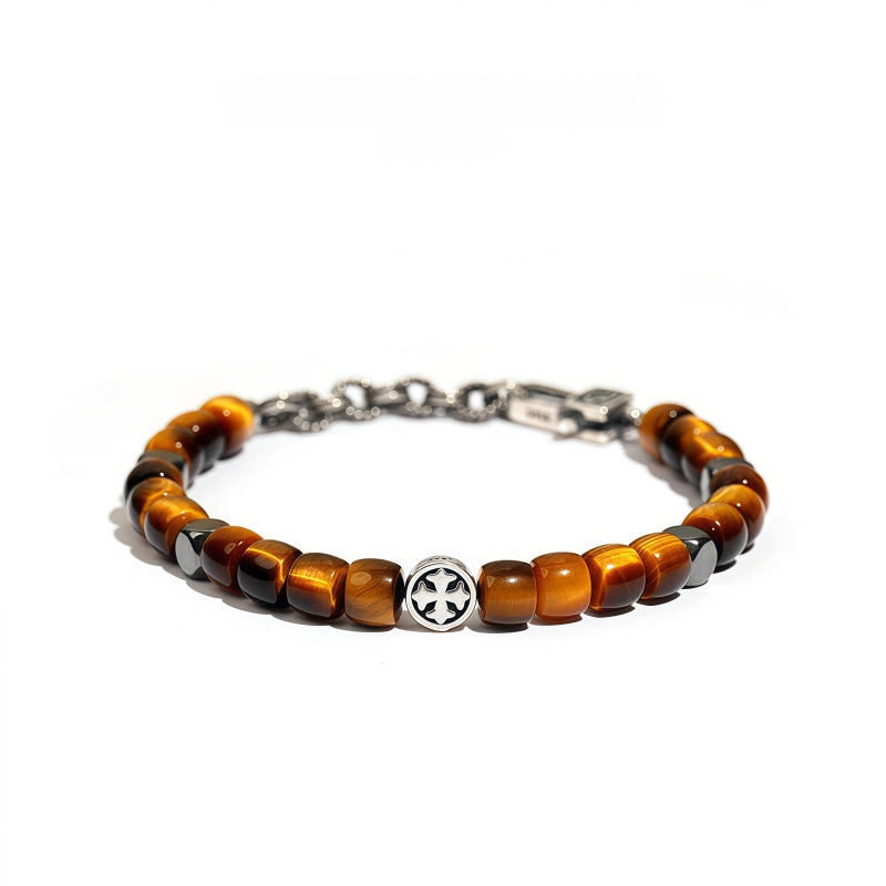 Bracelet en pierre naturelle Œil de tigre S925, Cadeau de Saint-Valentin pour petit ami